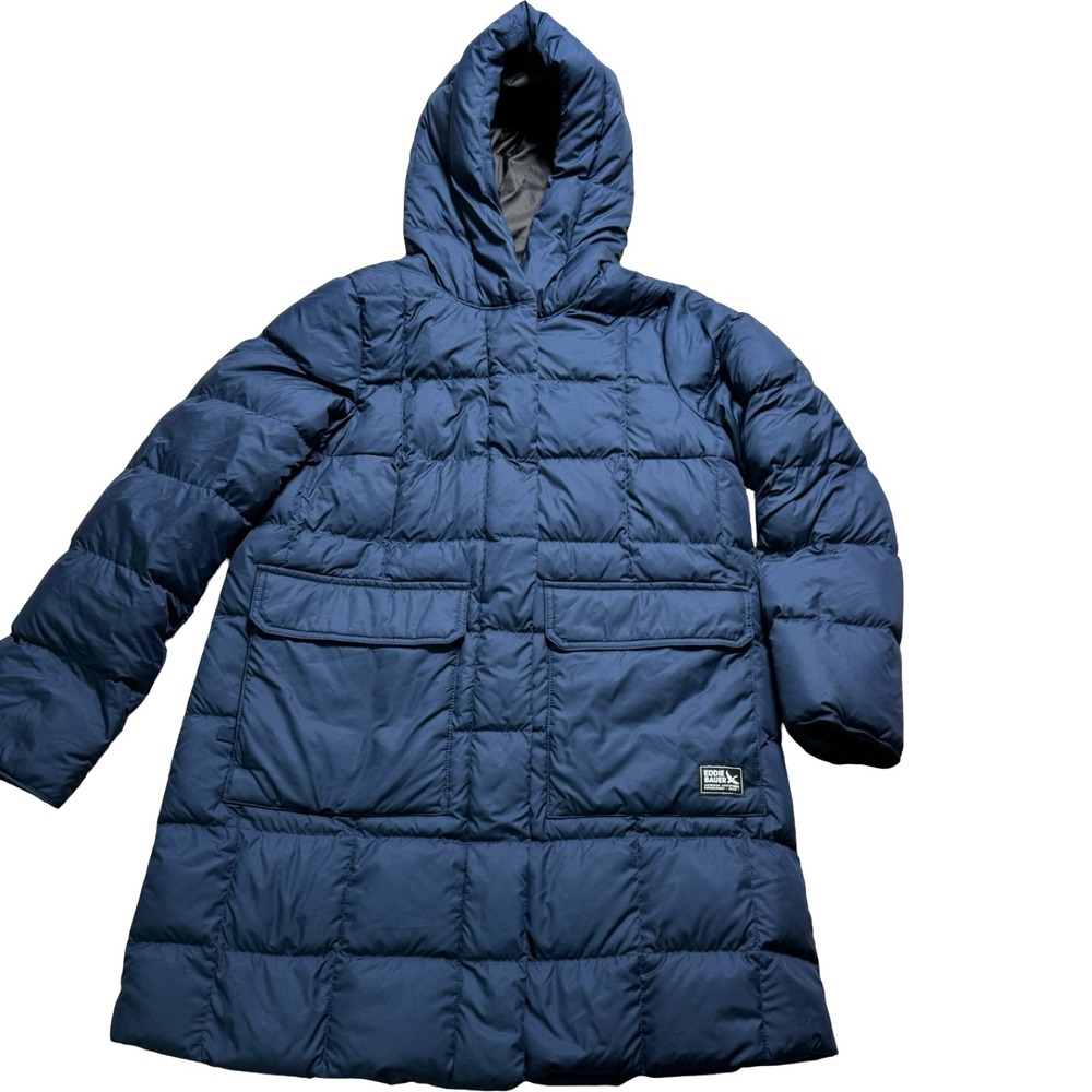 Eddie Bauer Down Parka Womens PXS Navy Blue Good 650 Fill Hooded Puffer Coat